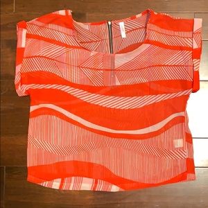 Xhilaration orange and white sheer blouse